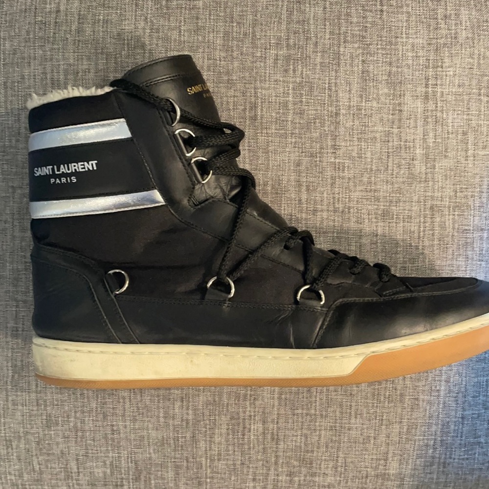 Saint Lauren Black Ho-Top Shearling Sneakers - Picture 1 of 7